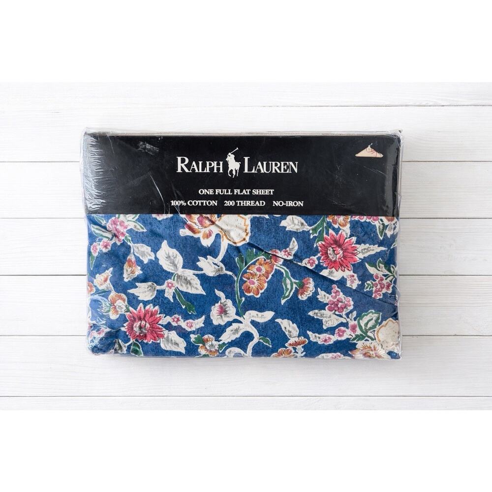 New Ralph Lauren Jardin Blue Full Flat Sheet Floral Sealed 100% Cotton VTG
